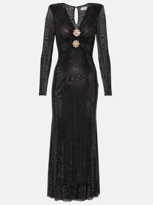 Krištáľové midi šaty so sieťovinou Self-portrait čierna