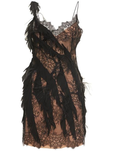 Krajkové mini šaty z peří Alberta Ferretti černé