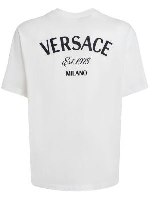 Βαμβακερή μπλούζα με κέντημα Versace λευκό