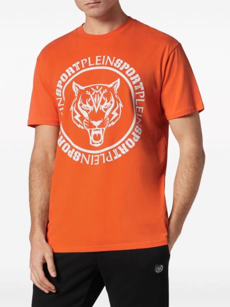 Kokvilnas sporta t-krekls ar apdruku ar tīģera rakstu Plein Sport