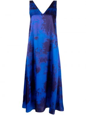 Копринена рокля с принт с абстрактен десен Maison Ullens синьо