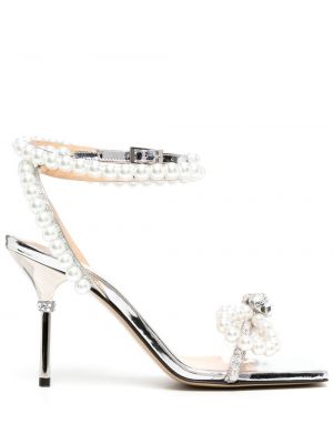 Usnjene sandali z perlami Mach & Mach srebrna
