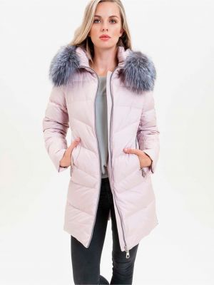 Kabát s kožíškem s kapucí Kara - růžová
