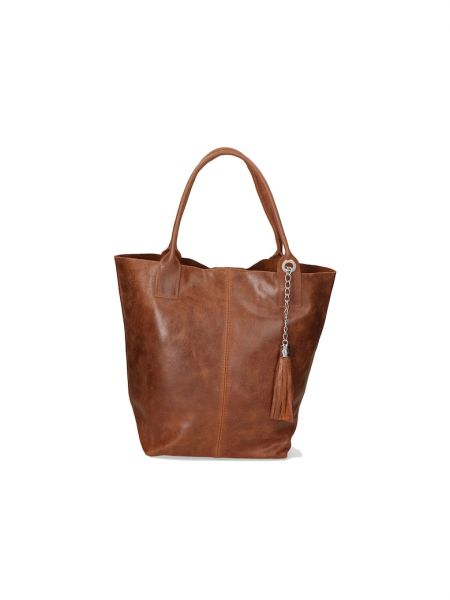 Кожаная сумка шоппер с бахромой Gave Lux коричневая