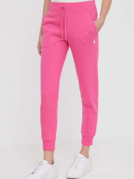 Spodnie sportowe w jednolitym kolorze Polo Ralph Lauren różowe