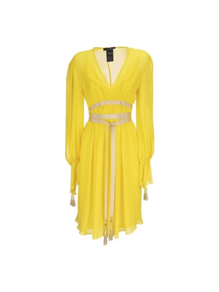 Jedwabna sukienka mini z dekoltem w serek Max Mara żółta