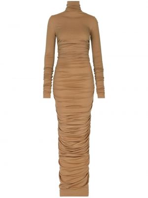 Vlnené dlouhé šaty Dolce & Gabbana hnedá