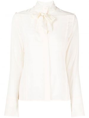Копринена блуза с панделка Victoria Beckham бяло