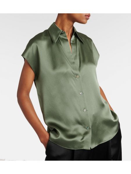 Camisa de raso de seda Vince verde