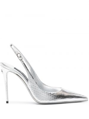 Кожени полуотворени обувки Dolce & Gabbana сребристо