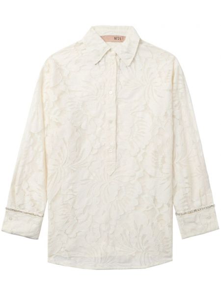 Mežģīņu krekls ar ziediem N°21 balts