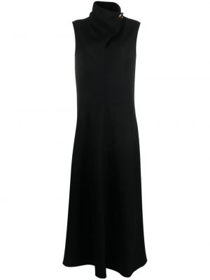 Plstěné vlněné dlouhé šaty Jil Sander černé