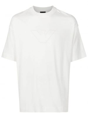Bavlnené tričko s výšivkou s krátkymi rukávmi Emporio Armani - biela