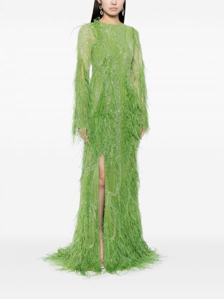 Dlouhé šaty z peří Rachel Gilbert zelené