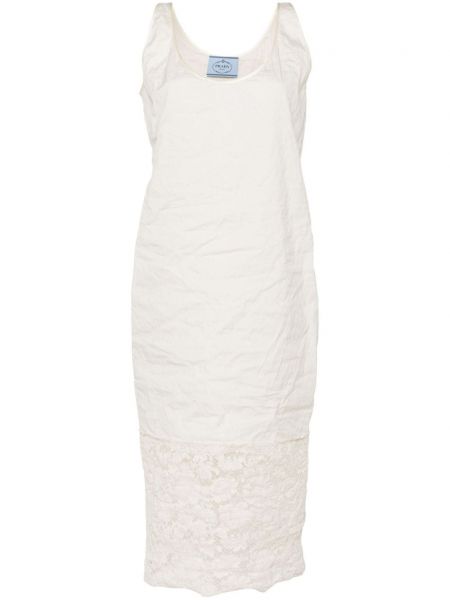 Midi haljina s čipkom Prada bijela