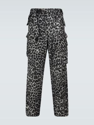 Vlnené cargo nohavice s leopardím vzorom Sacai sivá
