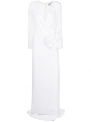 Коктейлна рокля на цветя с v-образно деколте Ana Radu бяло