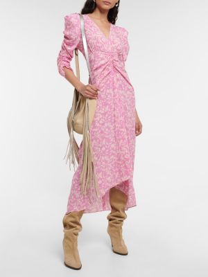 Hedvábné midi šaty Isabel Marant růžové