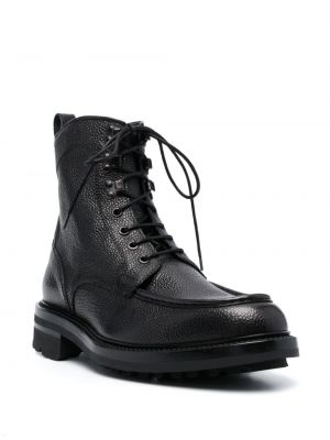 Krajkové kožené šněrovací kotníkové boty Brioni černé