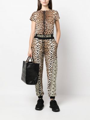Leopardí bavlněné sportovní kalhoty s potiskem Roberto Cavalli hnědé