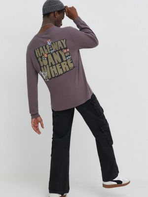 Bavlněné tričko s dlouhým rukávem s potiskem s dlouhými rukávy Hollister Co. fialové