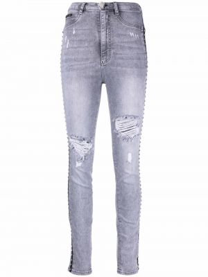 Skinny džíny s vysokým pasem Philipp Plein šedé