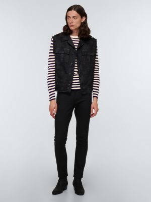 Kvetinová džínsová bunda bez rukávov Saint Laurent čierna