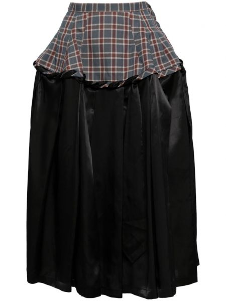 Kockovaný saténový rozšírená sukňa Toga čierna
