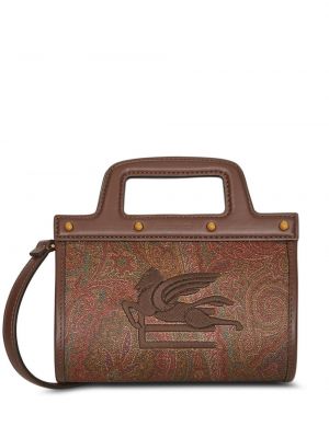 Usnjena nakupovalna torba s potiskom s paisley potiskom Etro