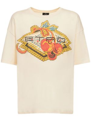 Koszulka bawełniana z nadrukiem z dżerseju Etro biała
