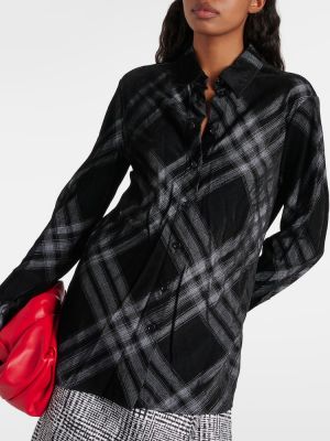 Žametna srajca iz rebrastega žameta s karirastim vzorcem Burberry črna