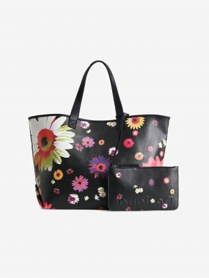 Obojstranná kvetinová nákupná taška Desigual čierna