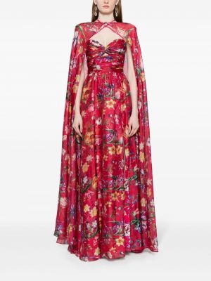 Květinové večerní šaty s potiskem Marchesa Notte červené