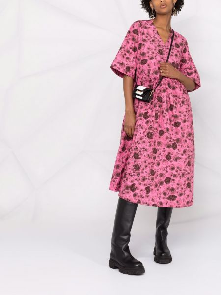 Vestido de flores con estampado Ganni rosa