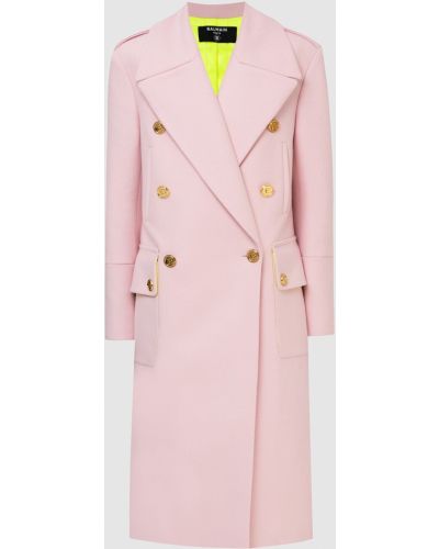 Розовое шерстяное пальто Balmain