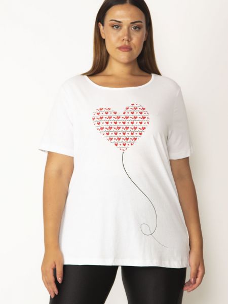 Pamučna bluza s printom s uzorkom srca şans bijela