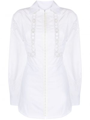 Ленена рокля тип риза с дантела Marine Serre бяло