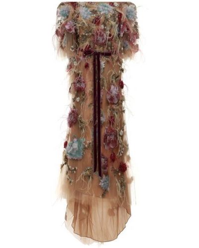 Платье с отделкой перьями и пайетками Marchesa
