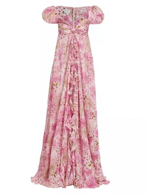 Хлопковое длинное платье в цветочек с принтом Giambattista Valli розовое