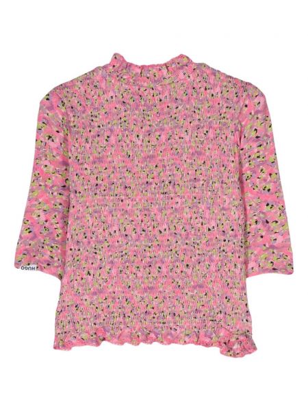 T-krekls ar ziediem ar apdruku Hugo rozā