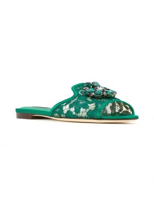 Nėriniuotos sandalai su kristalais Dolce & Gabbana žalia