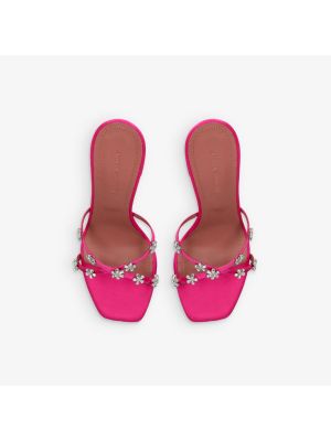 Атласные босоножки на каблуке Amina Muaddi розовые