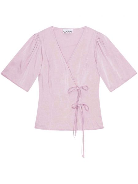 Блуза с v-образно деколте Ganni розово