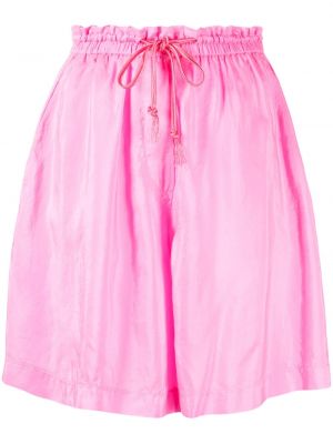 Pliszírozott selyem rövidnadrág Forte_forte rózsaszín