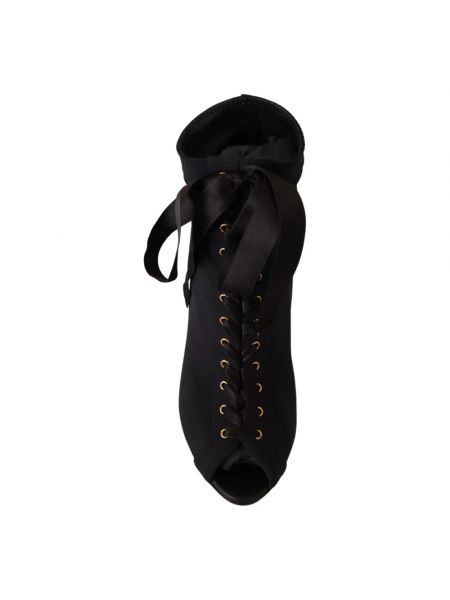 Botines de cuero con tacón de punta abierta Dolce & Gabbana negro