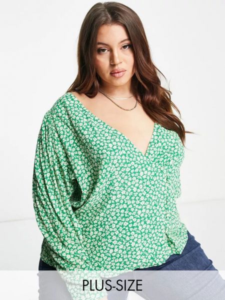 Блузка с v-образным вырезом Mango зеленая