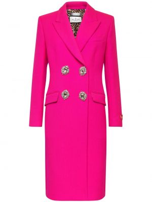 Μάλλινο παλτό με πετραδάκια Philipp Plein ροζ