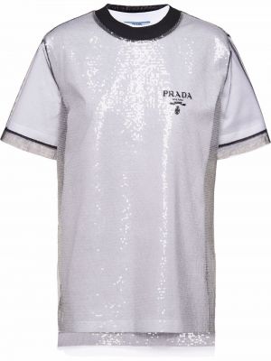 Тениска бродирана с пайети от джърси Prada