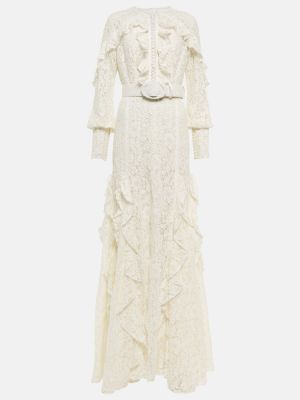 Макси рокля с волани с дантела Costarellos бяло
