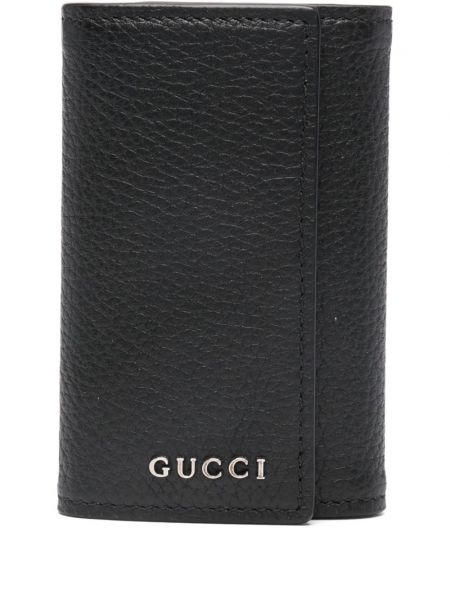 Læder broderet kortholder Gucci sort